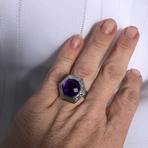 Vtg Locket Ring with Purple Rhinestone